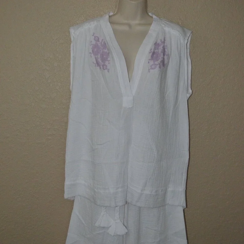 NWOT Sz S/M Vanita Rosa White Gauze Beach Wear Pants & Top Set Outfit